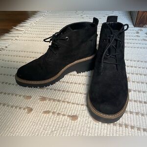 Women’s Black Suede Lace-Up Wedge Boots